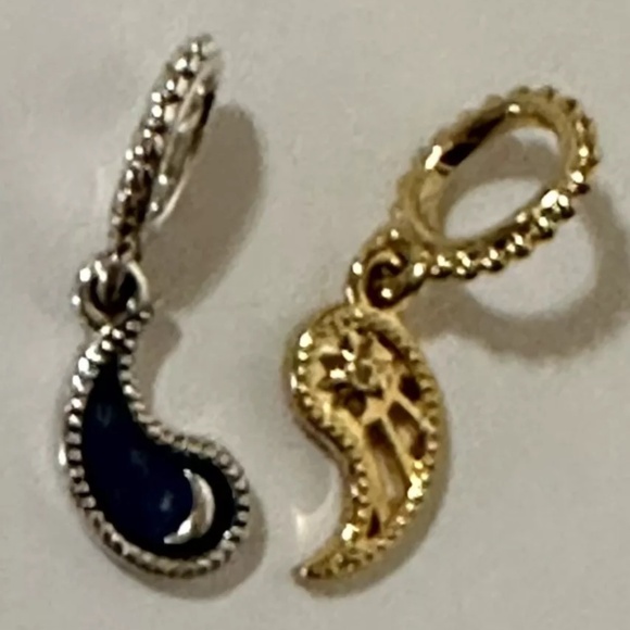 Pandora Two-Tone Splittable Sun & Moon Yin Yang Dangle Charms 14K Gold Blue - Picture 6 of 14